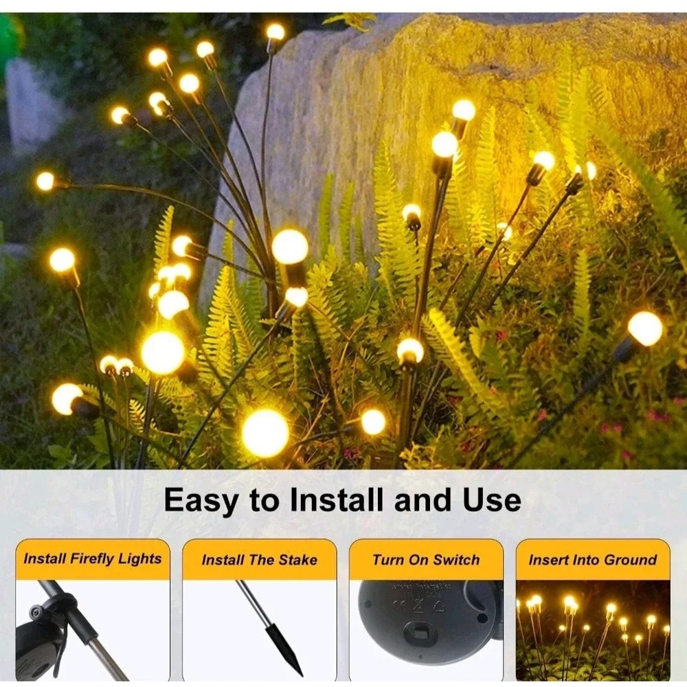 Solar Firefly Light Garden Waterproof Swaying Lamp Outdoor Landscape Lawn‎ #1436